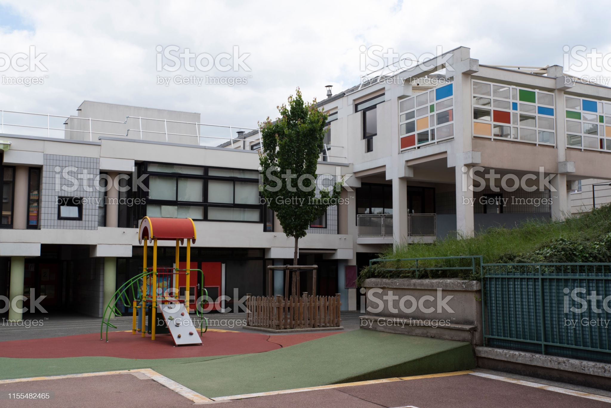 School with playground for children